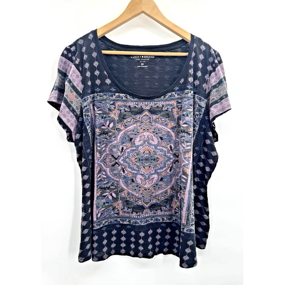 Lucky Brand Women 2X Top Tee Shirt Persian Carpet Boho Whimsigoth Fairy Grunge